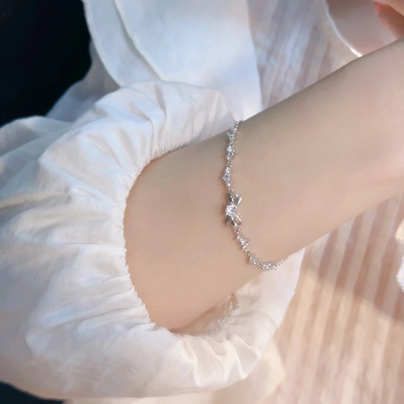 S925 Sterling Silver Bow Bracelet For Girls Light Luxury Minority Exquisite And High-grade