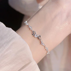 S925 Sterling Silver Bow Bracelet For Girls Light Luxury Minority Exquisite And High-grade